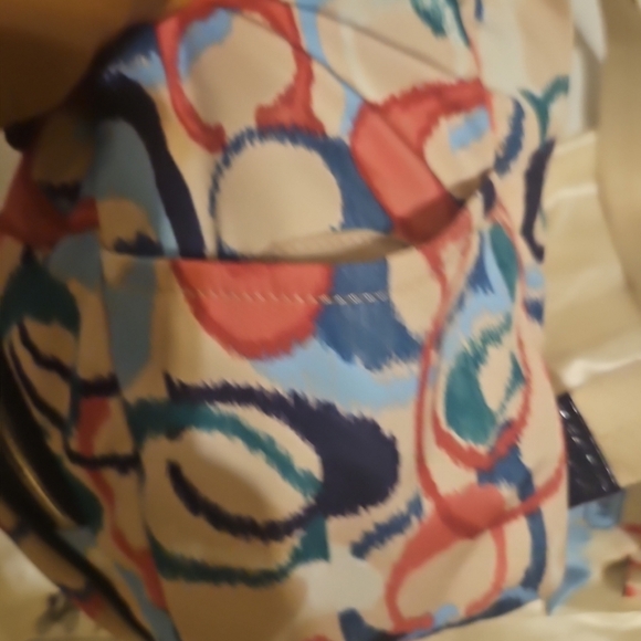 Coach Ikat Scribble Multicolor Signatur Backpack W/Matching Scarf Rare Navy Trim - Picture 9 of 16